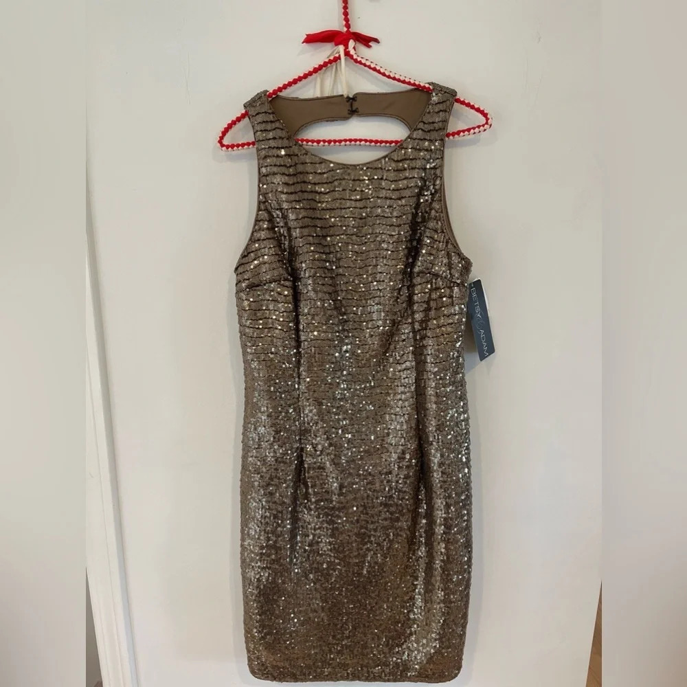 Brand new with tags Betsy and Adam sequined metallic gold shift dress size 14
